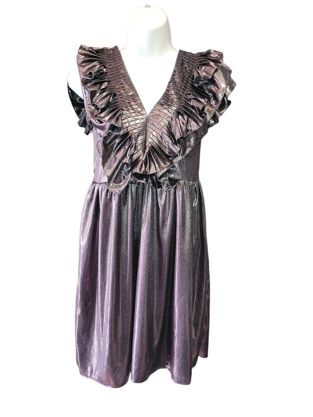Bronze Metallic Ruffle Babydoll Mini Dress

Sz Small